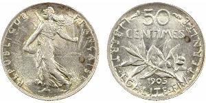 50 Centime Francia Argento 