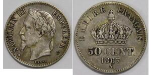 50 Centime Secondo Impero francese (1852-1870) Argento Napoleone III (1808-1873)