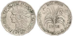 50 Centime Guadeloupe (1648 - ) / Frankreich Silber 