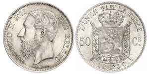 50 Centime Belgium Silver Leopold II of Belgium(1835 - 1909)