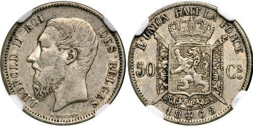 50 Centime Belgium Silver Leopold II of Belgium(1835 - 1909)
