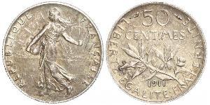 50 Centime France Silver 
