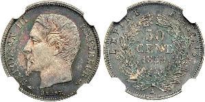 50 Centime Second French Empire (1852-1870) Silver Napoleon III (1808-1873)