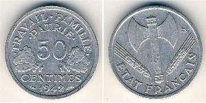 50 Centime Vichy France (1940-1944) Zinc/Aluminio 