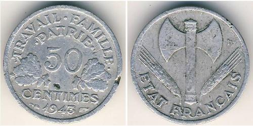 50 Centime Vichy France (1940-1944) Zinc/Aluminio 