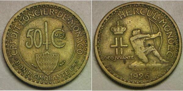 50 Centime Monaco (1297 - )  Louis II Prince of Monaco (1870-1949)