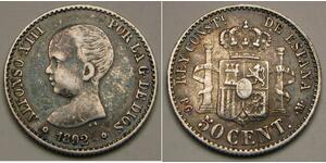50 Centimo Kingdom of Spain (1874 - 1931) Silber 