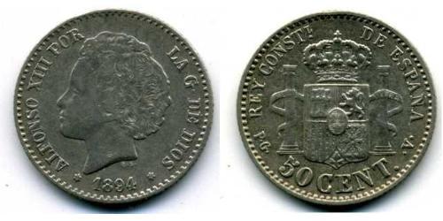 50 Centimo Kingdom of Spain (1874 - 1931) 銀 