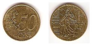 50 Eurocent Cinquième République (1958 - ) Tin/Aluminium/Cuivre/Zinc 