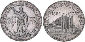 50 Franc Belgio Argento 