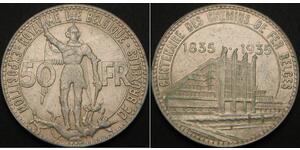50 Franc Belgio Argento 