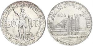 50 Franc Belgio Argento 