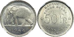 50 Franc Congo Belga (1908 - 1960) Argento 