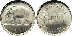 50 Franc Belgian Congo (1908 - 1960) Silver 