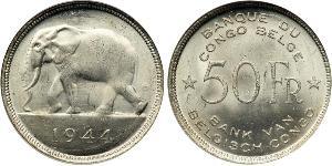 50 Franc Belgian Congo (1908 - 1960) Silver 