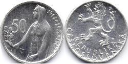 50 Krone Tchécoslovaquie  (1918-1992) Argent 