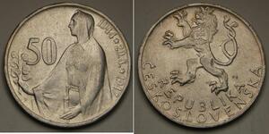 50 Krone Tchécoslovaquie  (1918-1992) Argent 