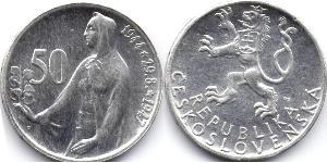 50 Krone Tchécoslovaquie  (1918-1992) Argent 