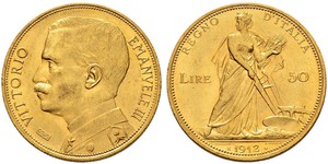 50 Lira Kingdom of Italy (1861-1946) Gold Vittorio Emanuele III (1869 - 1947)