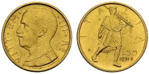 50 Lira Kingdom of Italy (1861-1946) Or Vittorio Emanuele III (1869 - 1947)