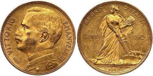 50 Lira Kingdom of Italy (1861-1946) Or Vittorio Emanuele III (1869 - 1947)
