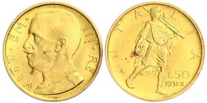 50 Lira Kingdom of Italy (1861-1946) Oro Vittorio Emanuele III (1869 - 1947)