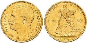 50 Lira Kingdom of Italy (1861-1946) Oro Vittorio Emanuele III (1869 - 1947)