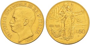 50 Lira 意大利王國 (1861-1946) 金 Vittorio Emanuele III (1869 - 1947)