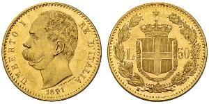 50 Lira 意大利王國 (1861-1946) 金 Umberto I (1844-1900)