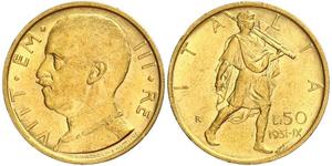 50 Lira 意大利王國 (1861-1946) 金 Vittorio Emanuele III (1869 - 1947)