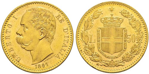50 Lira 意大利王國 (1861-1946) 金 Umberto I (1844-1900)
