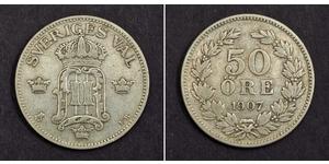 50 Ore Svezia Argento Oscar II di Svezia (1829-1907)