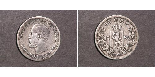 50 Ore United Kingdoms of Sweden and Norway (1814-1905) Argento Oscar II di Svezia (1829-1907)