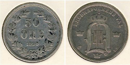 50 Ore Schweden Silber Oskar II. (Schweden) (1829-1907)