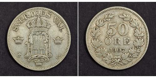 50 Ore Schweden Silber Oskar II. (Schweden) (1829-1907)
