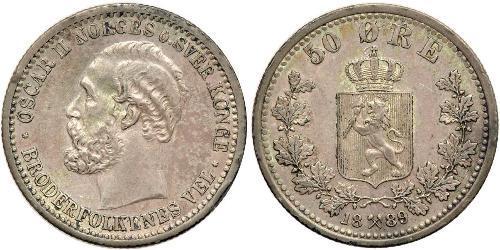 50 Ore United Kingdoms of Sweden and Norway (1814-1905) Silber Oskar II. (Schweden) (1829-1907)