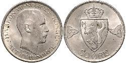 50 Ore Kingdom of Norway (1905 - ) Silver Haakon VII of Norway (1872 - 1957)