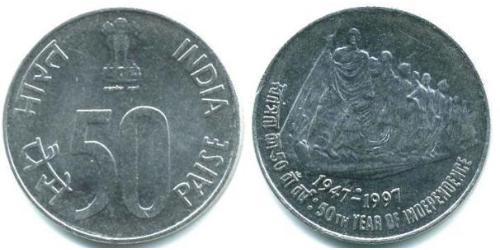 50 Paisa India (1950 - ) Acero 