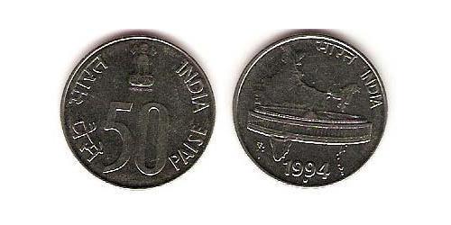 50 Paisa India (1950 - ) Acero 