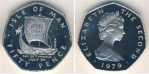 50 Penny Isola di Man Argento Elisabetta II (1926-2022)