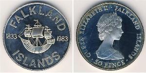 50 Penny Isole Falkland Argento Elisabetta II (1926-2022)