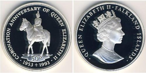 50 Penny Isole Falkland Argento Elisabetta II (1926-2022)