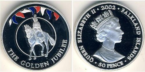 50 Penny Isole Falkland Argento Elisabetta II (1926-2022)