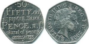 50 Penny Feriind Kiningrik (1922-) Cuivre/Nickel Elizabeth II (1926-2022)