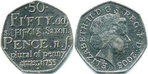 50 Penny Feriind Kiningrik (1922-) Cuivre/Nickel Elizabeth II (1926-2022)