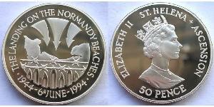 50 Penny Île Sainte-Hélène (1981 - ) Cuivre/Nickel Elizabeth II (1926-2022)