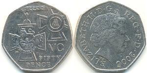 50 Penny Reino Unido (1922-) Níquel/Cobre Isabel II (1926-2022)