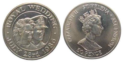 50 Penny Santa Helena (1981 - ) Níquel/Cobre Isabel II (1926-2022)