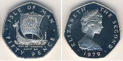 50 Penny Isla de Man Plata Isabel II (1926-2022)
