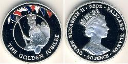 50 Penny Islas Malvinas Plata Isabel II (1926-2022)